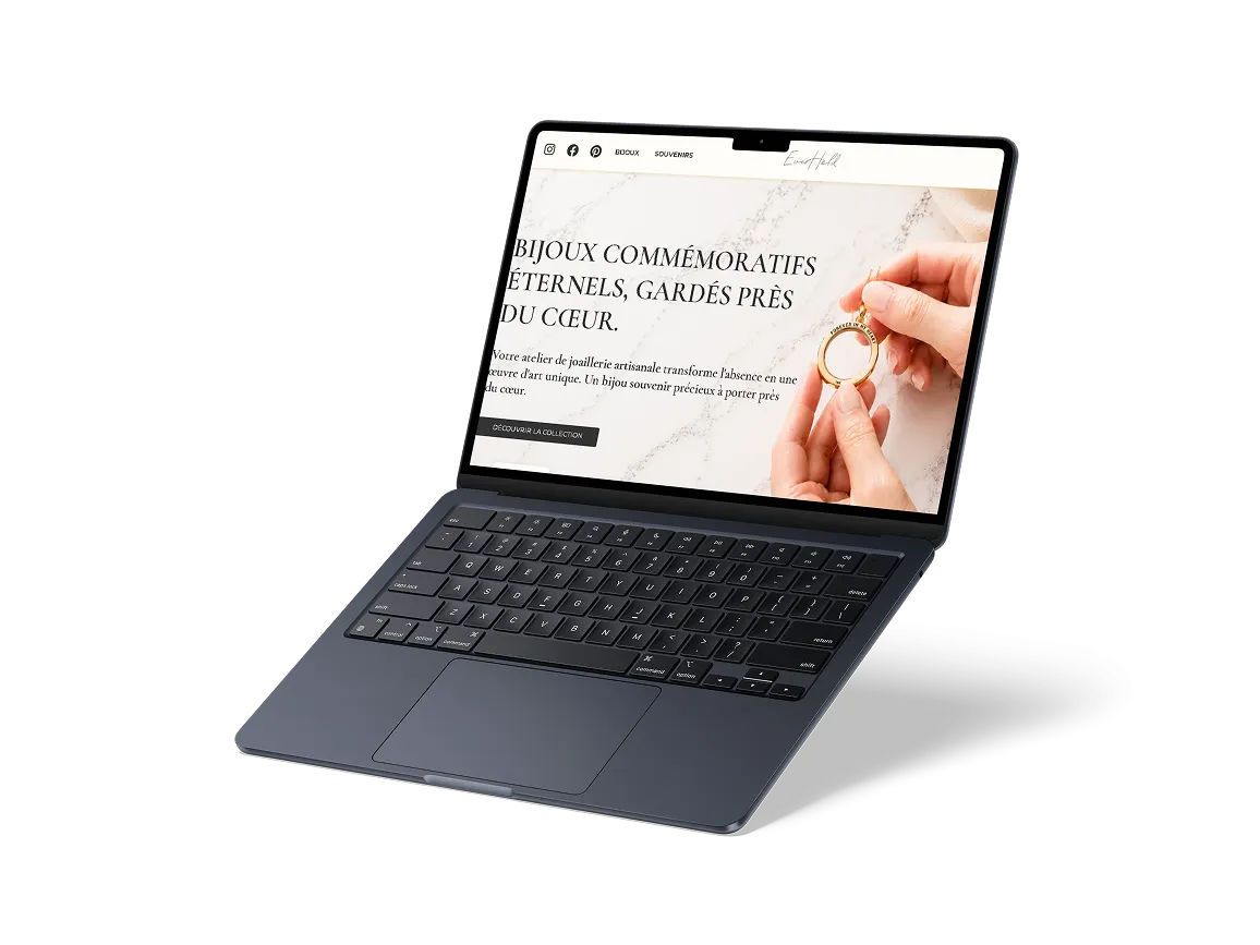 Page produit sur laptop présentant les options d’écriture manuscrite et d’empreinte digitale